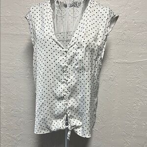 Zara White Black Polka Dot Sleeveless Blouse Trafaluc SZ S